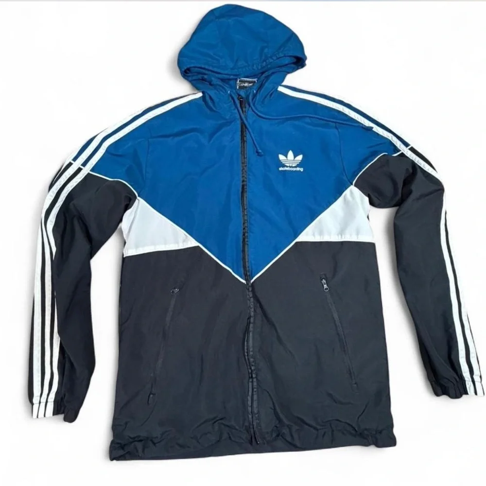 Adidas Originals Blue Colorblock Windbreaker Jacket 3 Stripe Climalite Y2K